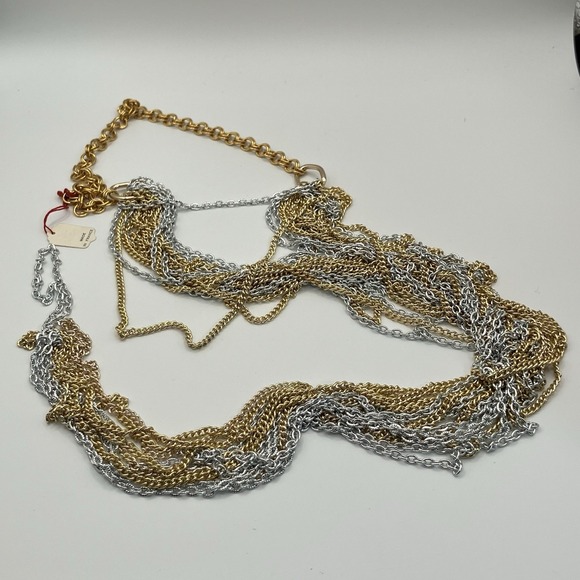 Vintage Multiple Chain Layered‎ Waterfall Necklace / Metal / Costume Jewelry - Picture 4 of 11